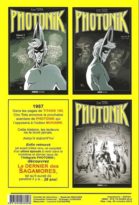 Verso de l'album Photonik L'Intégrale Volume 3 Le dernier des sagamores