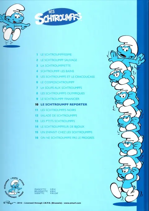 Verso de l'album Les Schtroumpfs Tome 10 Le Schtroumpf reporter