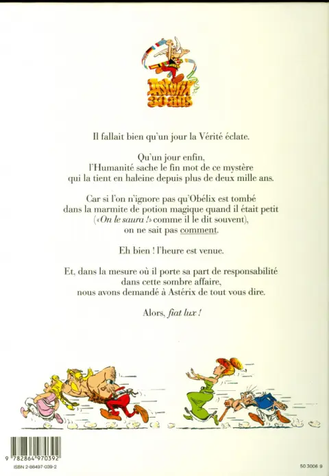 Verso de l'album Astérix Comment Obélix est tombé dans la marmite du druide quand il était petit