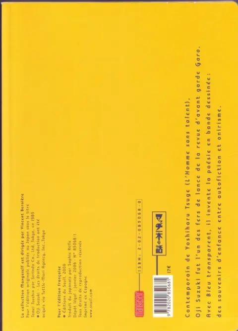 Verso de l'album Bleu Transparent