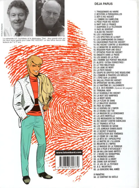 Verso de l'album Ric Hochet Tome 19 Les signes de la peur