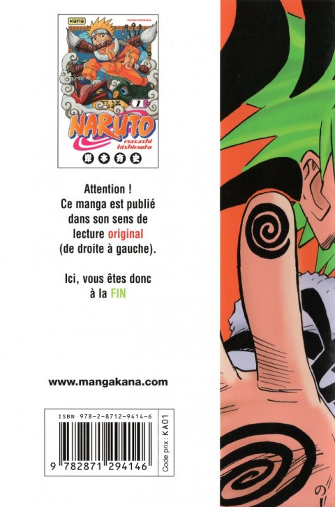 Verso de l'album Naruto 1 Naruto Uzumaki