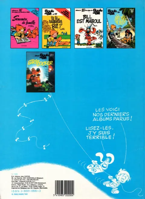 Verso de l'album Boule & Bill Tome 19 Globe trotters