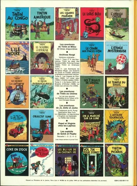 Verso de l'album Tintin Tome 12 Le Trésor de Rackham le Rouge