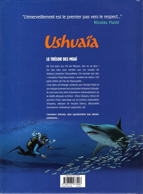 Verso de l'album Ushuaïa - Les aventures de Nicolas Hulot Tome 1 Le trésor des Moaï