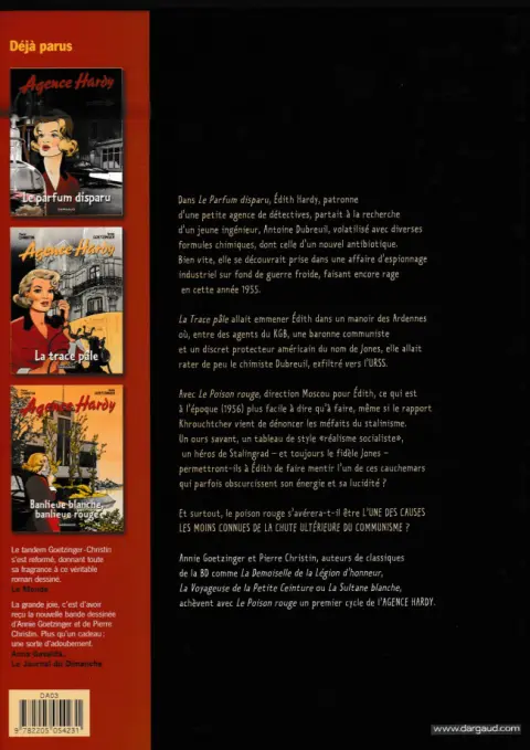 Verso de l'album Agence Hardy Tome 3 Le poison rouge