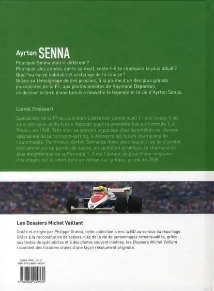 Verso de l'album Dossiers Michel Vaillant Tome 6 Ayrton Senna
