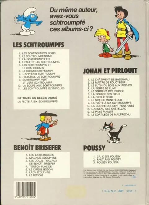 Verso de l'album Les Schtroumpfs Tome 5 Les Schtroumpfs et le Cracoucass