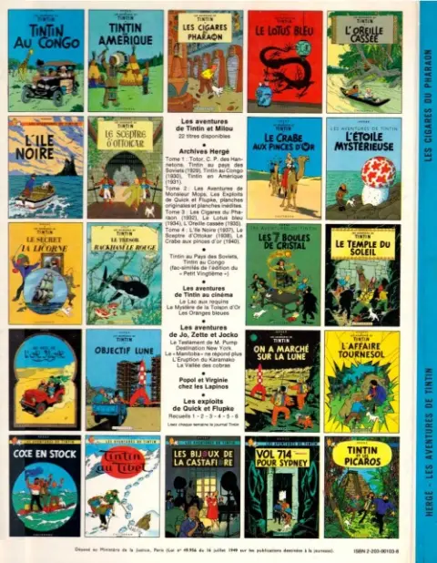 Verso de l'album Tintin Tome 4 Les cigares du pharaon