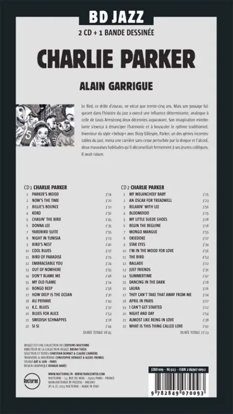 Verso de l'album BD Jazz Charlie Parker