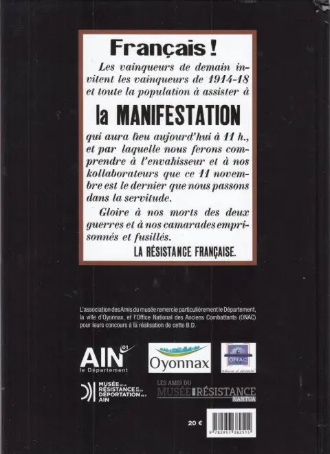 Verso de l'album L'ain : Résistance et Déportation Tome 2 Oyonnax - Ils ont osé - Le maquis défile le 11 novembre 1943
