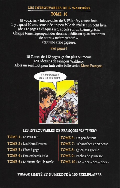 Verso de l'album Les Introuvables de F. Walthéry Tome 10 Le Der des Ders