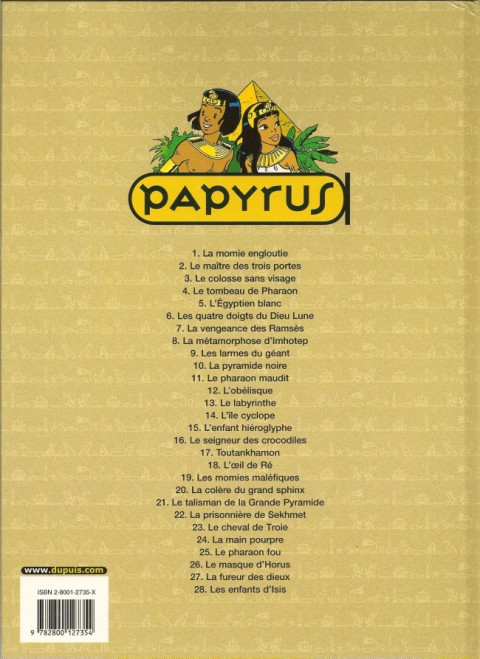 Verso de l'album Papyrus Tome 15 L'enfant hiéroglyphe