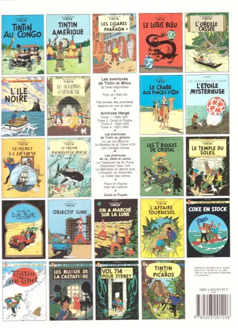 Verso de l'album Tintin Tome 21 Les bijoux de la Castafiore