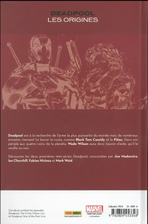 Verso de l'album Deadpool - Les Origines