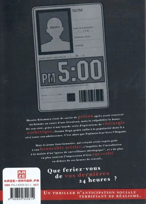 Verso de l'album Ikigami - Préavis de mort 8 Crime et Châtiment - Son vrai visage