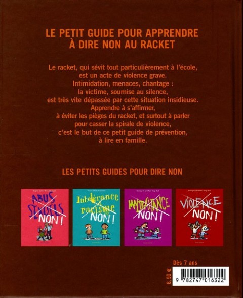 Verso de l'album Les Petits guides pour dire non Tome 1 Racket non !