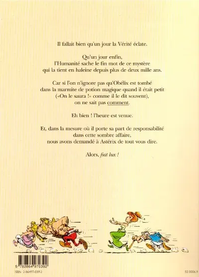Verso de l'album Astérix Comment Obélix est tombé dans la marmite du druide quand il était petit