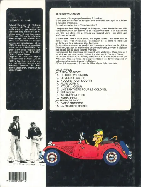 Verso de l'album Clifton Tome 1 Ce cher Wilkinson