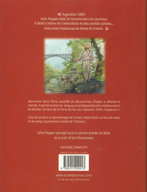 Verso de l'album Julio Popper Le dernier roi de Terre de Feu