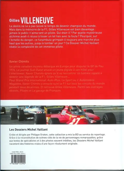 Verso de l'album Dossiers Michel Vaillant Tome 10 Gilles Villeneuve