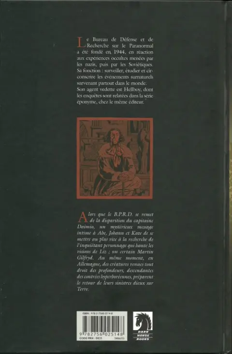 Verso de l'album B.P.R.D. Tome 9 L'Avertissement