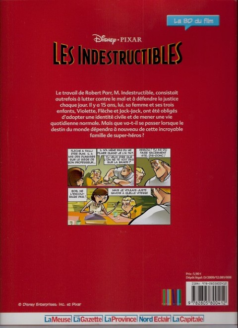 Verso de l'album Disney (La BD du film) Tome 15 Les indestructibles