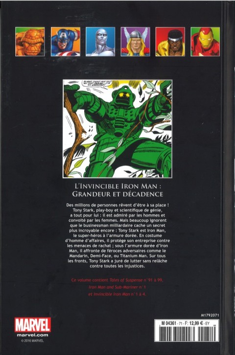 Verso de l'album Marvel Comics - La collection de référence Tome 71 L'Invincible Iron Man - Grandeur et Décadences