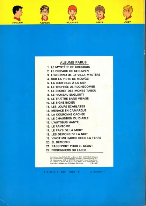 Verso de l'album La Patrouille des Castors Tome 2 Le disparu de Ker-Aven