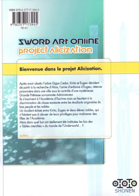Verso de l'album Sword art online - Project Alicization 004