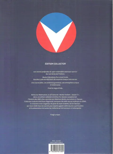 Verso de l'album Michel Vaillant Tome 13 Rédemption, la légende des 500 miles