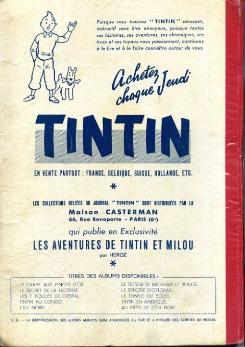 Verso de l'album Tintin Tome 5 Tintin album du journal (n° 69 à 85)