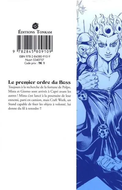 Verso de l'album Jojo's Bizarre Adventure - Golden Wind 4 Le premier ordre du boss