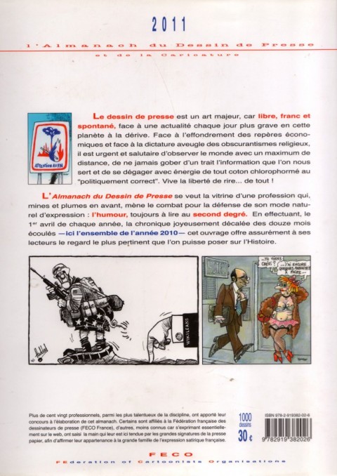 Verso de l'album L'Almanach du Dessin de Presse et de la Caricature 2011