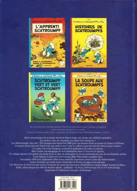 Verso de l'album Les Schtroumpfs L'Intégrale 3 1970 - 1974