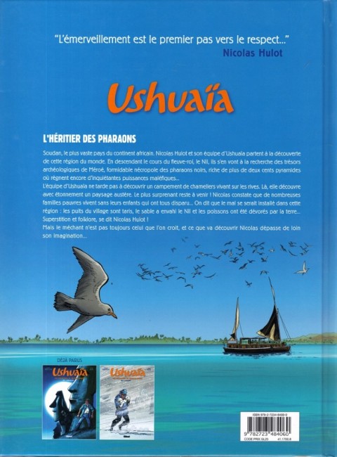 Verso de l'album Ushuaïa - Les aventures de Nicolas Hulot Tome 3 L'Héritier des Pharaons