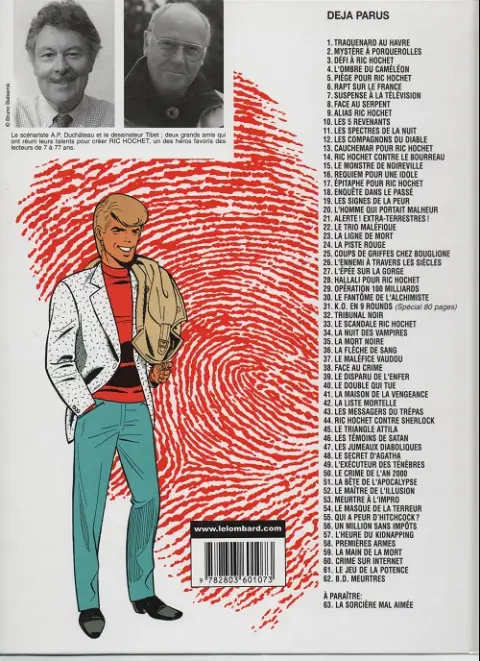 Verso de l'album Ric Hochet Tome 3 Défi à Ric Hochet