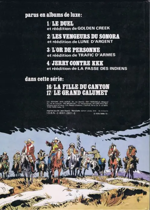 Verso de l'album Jerry Spring Tome 17 Le grand calumet