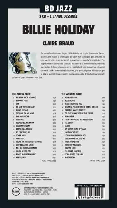 Verso de l'album BD Jazz Billie Holiday