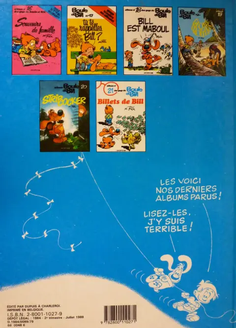 Verso de l'album Boule & Bill Tome 20 Strip cocker
