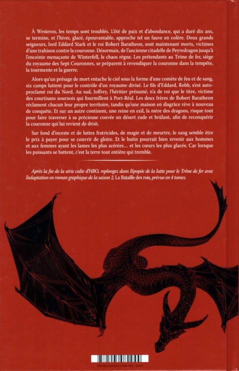 Verso de l'album A Game of Thrones - Le Trône de fer Volume VII La bataille des rois - Volume I