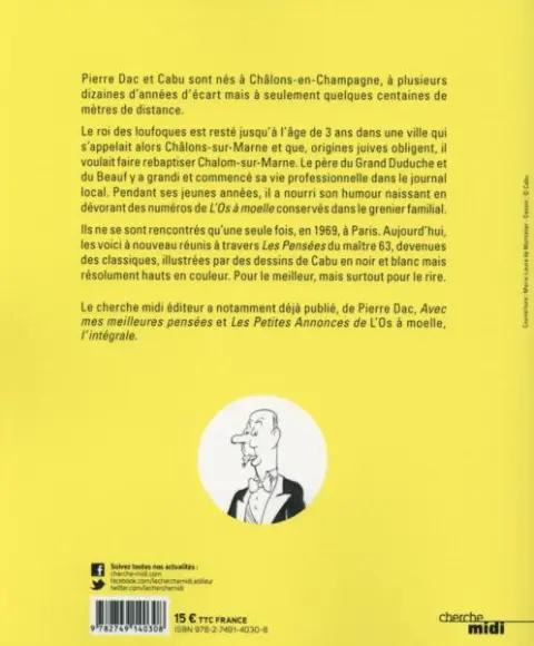 Verso de l'album Les Pensées de Pierre Dac illustrées par Cabu