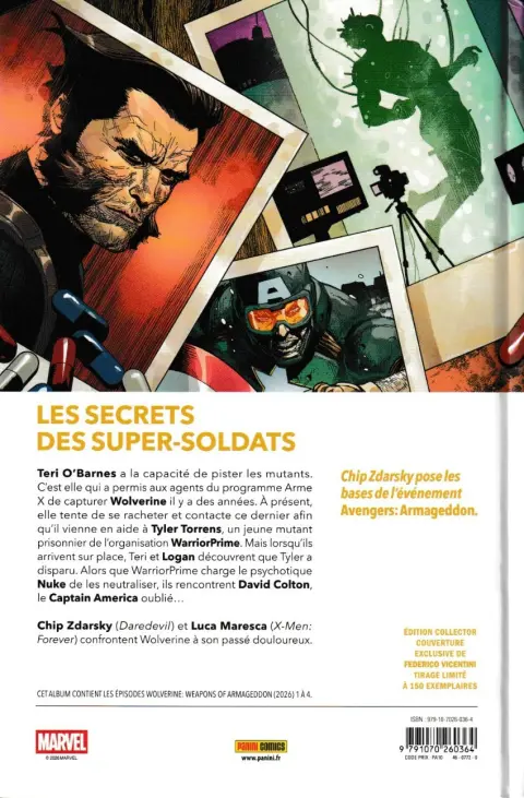 Verso de l'album Wolverine - Les armes de l'Armageddon
