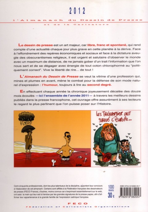 Verso de l'album L'Almanach du Dessin de Presse et de la Caricature 2012