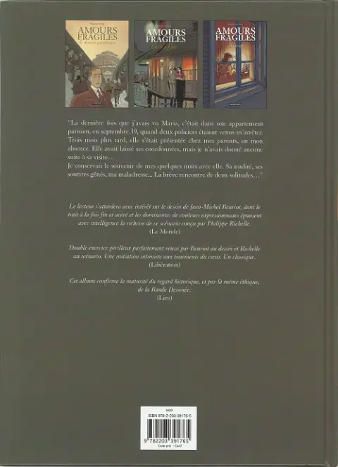 Verso de l'album Amours fragiles Tome 3 Maria