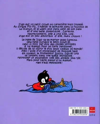 Verso de l'album Zigo le clown Tome 3 Musique !