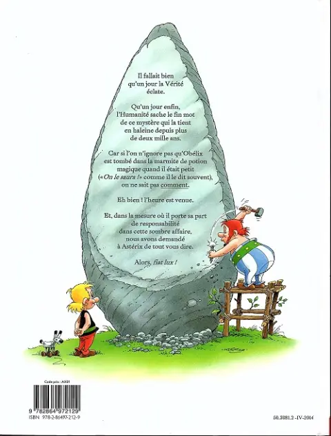 Verso de l'album Astérix Comment obélix est tombé dans la marmite du druide quand il était petit