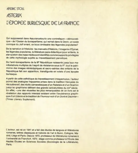 Verso de l'album Astérix - L'Épopée burlesque de la France