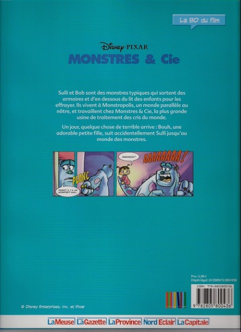 Verso de l'album Disney (La BD du film) Tome 17 Monstres & Cie