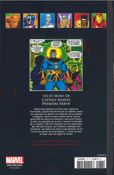 Verso de l'album Marvel Comics - La collection de référence Tome 73 Vie et Mort de Captain Marvel - Première Partie